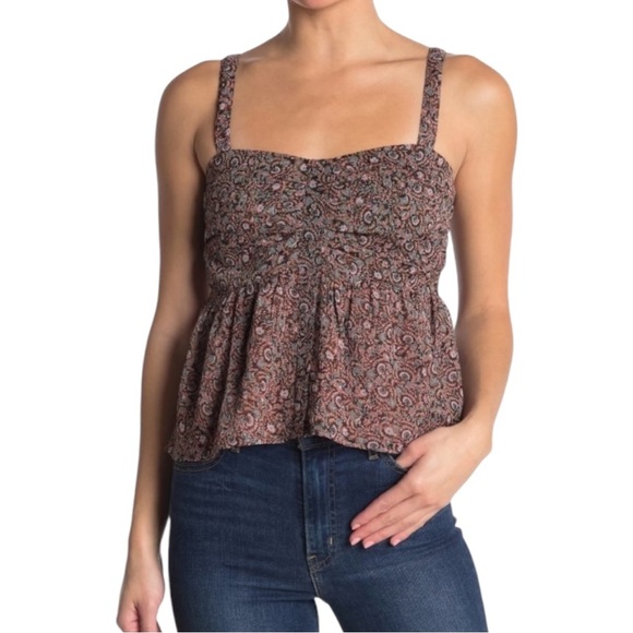 Walter Baker‎ Babydoll Smocked Peplum Ruffle Paisley Floral Print Top Size Large - Picture 3 of 6